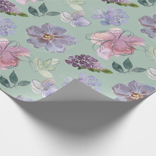 Papier Cadeau Pétales violet rose Mint Arrière - plan vert (Coin)