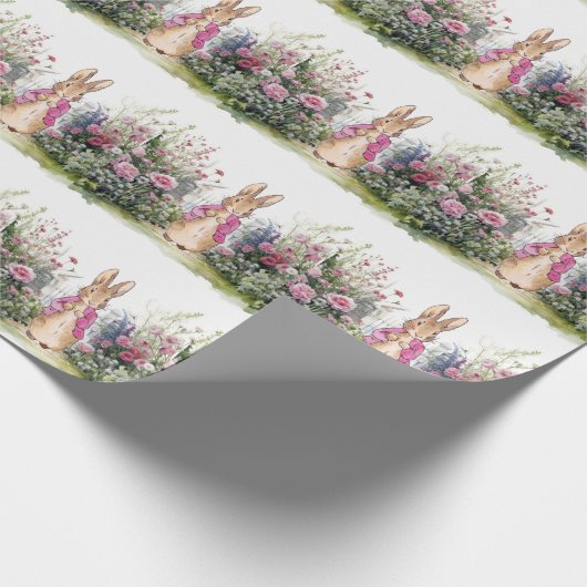 Papier Cadeau Peter le lapin rose dans son jardin (Coin)