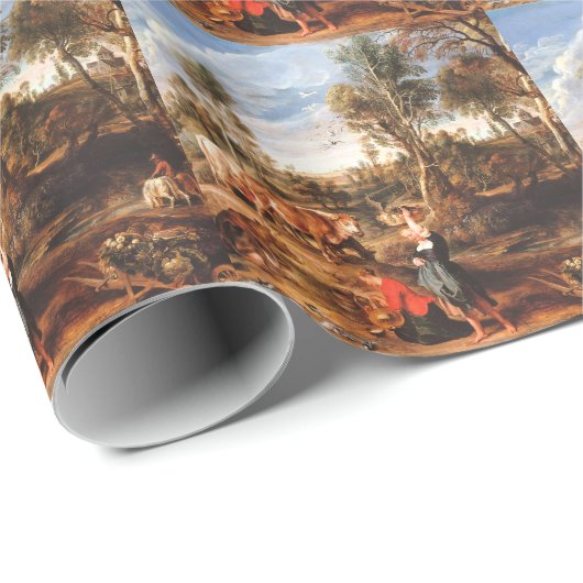 Papier Cadeau Peter Paul Rubens Milkmaips avec du bétail sur une (Coin rond)
