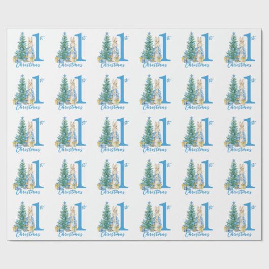 Papier Cadeau Peter Rabbit 1er Noël bleu (Plat)