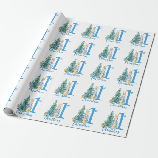 Papier Cadeau Peter Rabbit 1er Noël bleu (Déroulé)