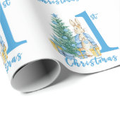 Papier Cadeau Peter Rabbit 1er Noël bleu (Coin rond)