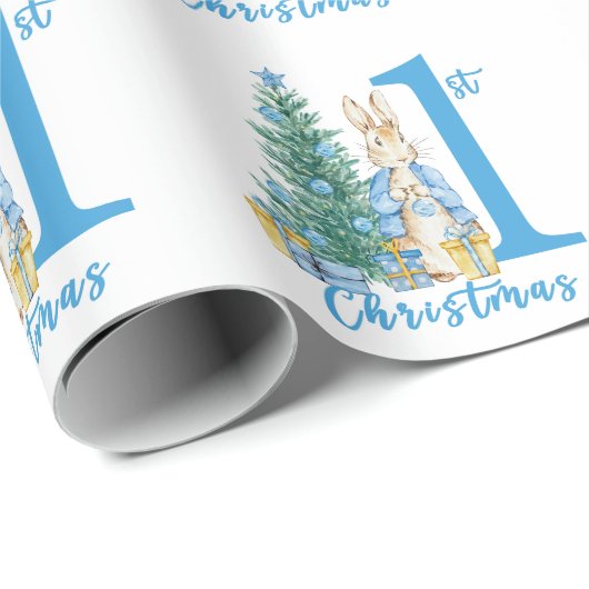Papier Cadeau Peter Rabbit 1er Noël bleu (Coin rond)