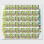 Papier Cadeau Peter Rabbit sous la clôture du jardin (Plat)