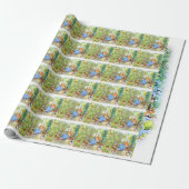 Papier Cadeau Peter Rabbit sous la clôture du jardin (Déroulé)