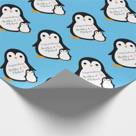 Papier Cadeau Petit Baby shower de pingouin bleu garçon (Coin)