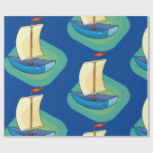 Papier Cadeau Petit bateau à voile bleu (Plat)