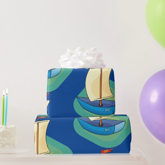 Papier Cadeau Petit bateau à voile bleu