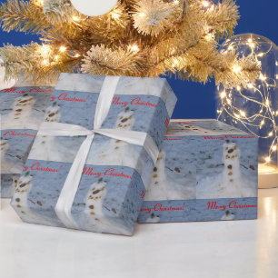 Papier Cadeau Petit bonhomme de neige avec nez de pomme de pin P