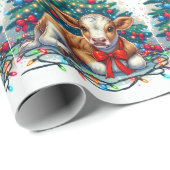 Papier Cadeau Petit Calf Posé Par Un Arbre De Noël (Coin rond)