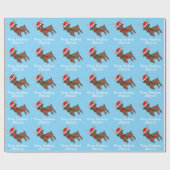 Papier Cadeau Petit Cerf avec les enfants de Santa Hat (Plat)