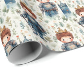 Papier Cadeau Petit chevalier mignon Prince à l'aquarelle couron (Coin rond)