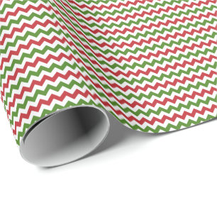 Papier Cadeau Petit Chevron rouge foncé, vert et blanc