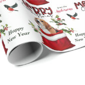 Papier Cadeau Petit chien Beagle dans le sac cadeau de Noël (Coin rond)