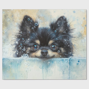 Papier Cadeau Petit Chien de Poméranie dans la page de découpage