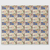 Papier Cadeau petit chiot brun mignon père Noël traîneau dans la (Plat)