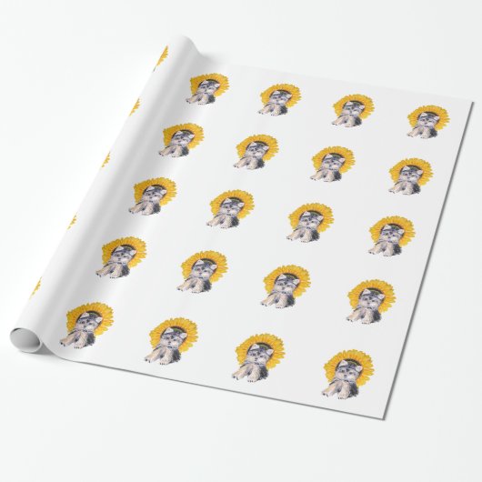 Papier Cadeau Petit chiot du Yorkshire mignon chien & tournesol (Déroulé)