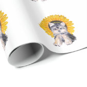 Papier Cadeau Petit chiot du Yorkshire mignon chien & tournesol (Coin rond)