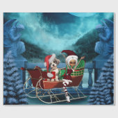 Papier Cadeau Petit chiot et elfe de Noël (Plat)