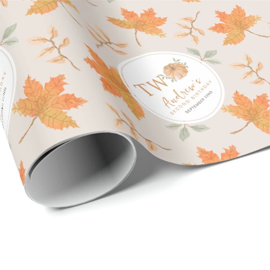 Papier Cadeau Petit Citrouille Feuille d'automne automne automne (Coin rond)