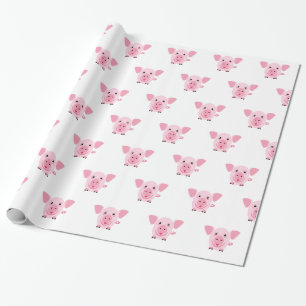 Papier Cadeau Petit cochon rose heureux mignon