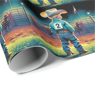 Papier Cadeau Petit Cowboy à Rodeo clôture Drapeau américain Che