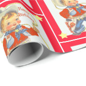Papier Cadeau Petit cowboy avec le joyeux anniversaire 2 de (Coin rond)