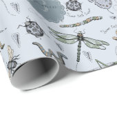 Papier Cadeau Petit Critère Bleu Bébé Bugs Insects Enfants (Coin rond)