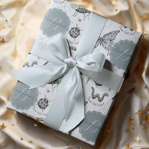 Papier Cadeau Petit Critère Bleu Bébé Bugs Insects Enfants