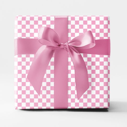 Papier Cadeau Petit damier rose clair et blanc