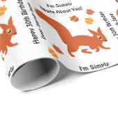 Papier Cadeau Petit écureuil rouge mignon avec l'anniversaire d' (Coin rond)