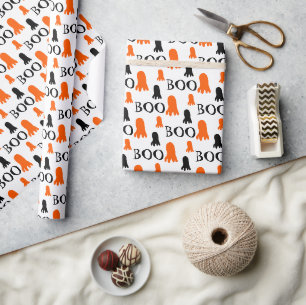 Papier Cadeau Petit Fantôme Mignon Orange Noir Blanc
