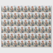 Papier Cadeau Petit Garçon Accroché Chien Dans L'Aquarelle (Plat)