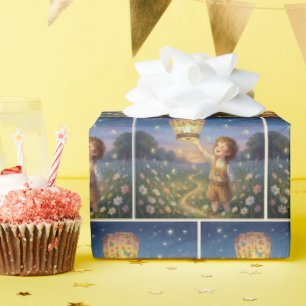 Papier Cadeau Petit garçon lâchant une lanterne chinoise