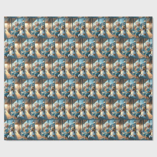 Papier Cadeau Petit Garçon Mangeant Un Cône De Crème De Glace (Plat)