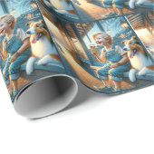 Papier Cadeau Petit Garçon Mangeant Un Cône De Crème De Glace (Coin rond)