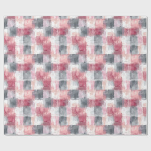 Papier Cadeau Petit Gingham Abstrait Rose et Gris