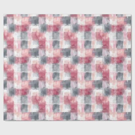 Papier Cadeau Petit Gingham Abstrait Rose et Gris (Plat)