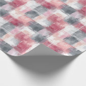 Papier Cadeau Petit Gingham Abstrait Rose et Gris (Coin)
