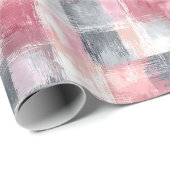 Papier Cadeau Petit Gingham Abstrait Rose et Gris (Coin rond)