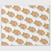 Papier Cadeau Petit Hamster mignon tenant un cadeau de Noël (Plat)