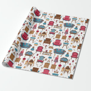Papier Cadeau Petit Meuble de Maison de Poupée Sucrée