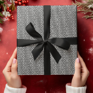 Papier Cadeau Petit motif clé grec noir et blanc