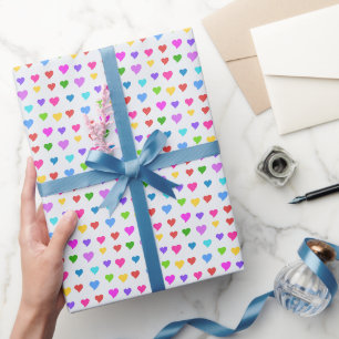 Papier Cadeau Petit motif de cœurs colorés et coquets