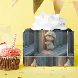 Papier Cadeau Petit Munchkin timide debout près d'une porte