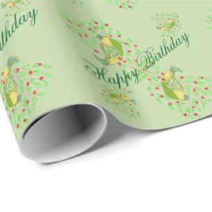 Papier Cadeau Petit Oiseau Designer Joyeux Enveloppement Cadeau