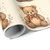 Papier Cadeau Petit ours brun mignon adorable avec cravate (Coin rond)