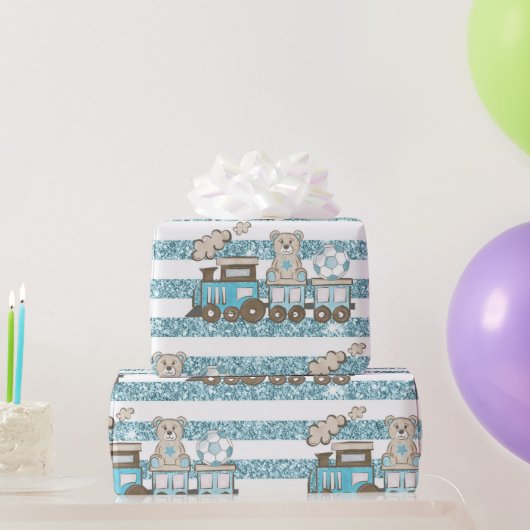 Papier Cadeau Petit ours en peluche bébé garçon douche bleu (Cadeaux de fête)