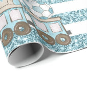 Papier Cadeau Petit ours en peluche bébé garçon douche bleu (Coin rond)