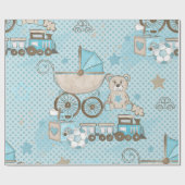 Papier Cadeau Petit ours en peluche bébé garçon douche bleu (Plat)